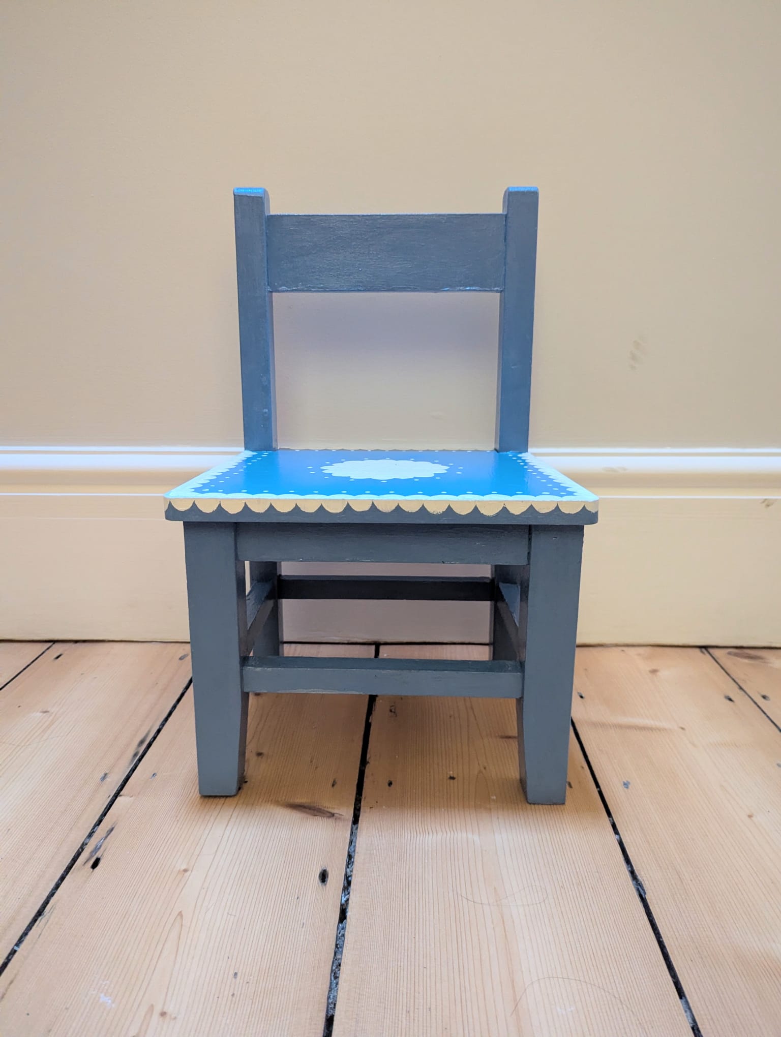 Hand Painted Vintage-Style Blue and White Children's Chair (Personalised)